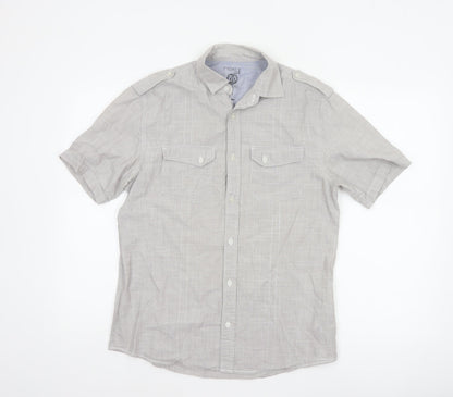 Next Men’s Grey Small Short Sleeve Cotton Utility Button-Up Shirt