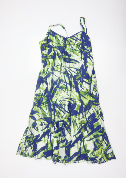 Per Una Women Blue Green UK 14 Fit & Flare Long Cotton Lace Dress