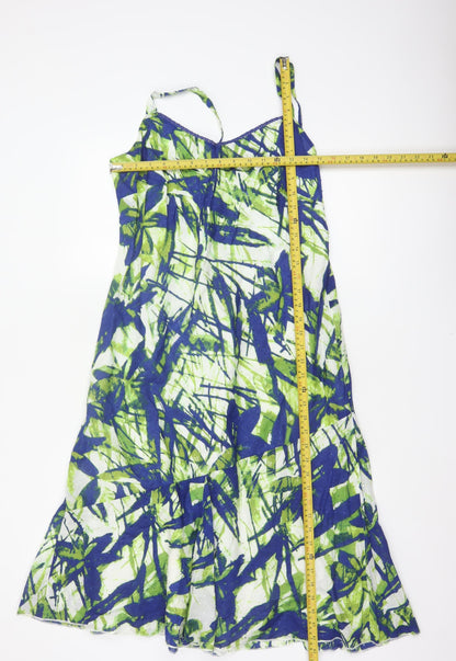 Per Una Women Blue Green UK 14 Fit & Flare Long Cotton Lace Dress