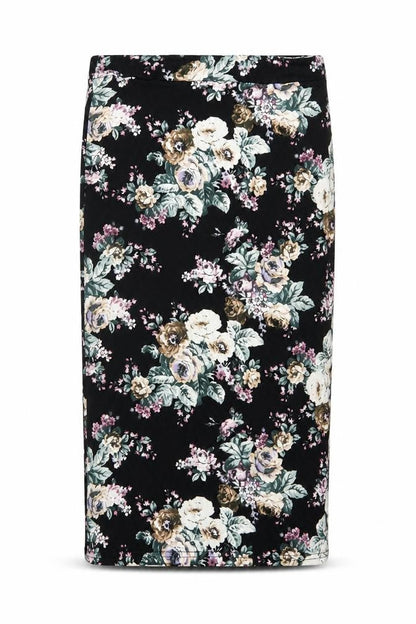 New Look Women Black Floral UK 12 Midi Pencil Stretch Skirt
