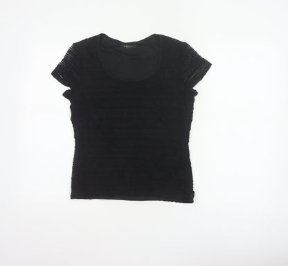 Precis Petite Women Black S Fitted Sheer Knit Scoop Neck Top