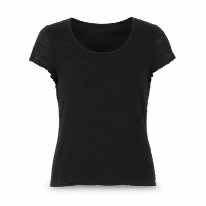 Precis Petite Women Black S Fitted Sheer Knit Scoop Neck Top