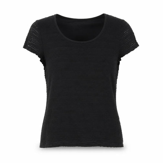 Precis Petite Women Black S Fitted Sheer Knit Scoop Neck Top