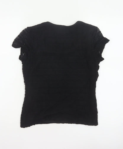 Precis Petite Women Black S Fitted Sheer Knit Scoop Neck Top
