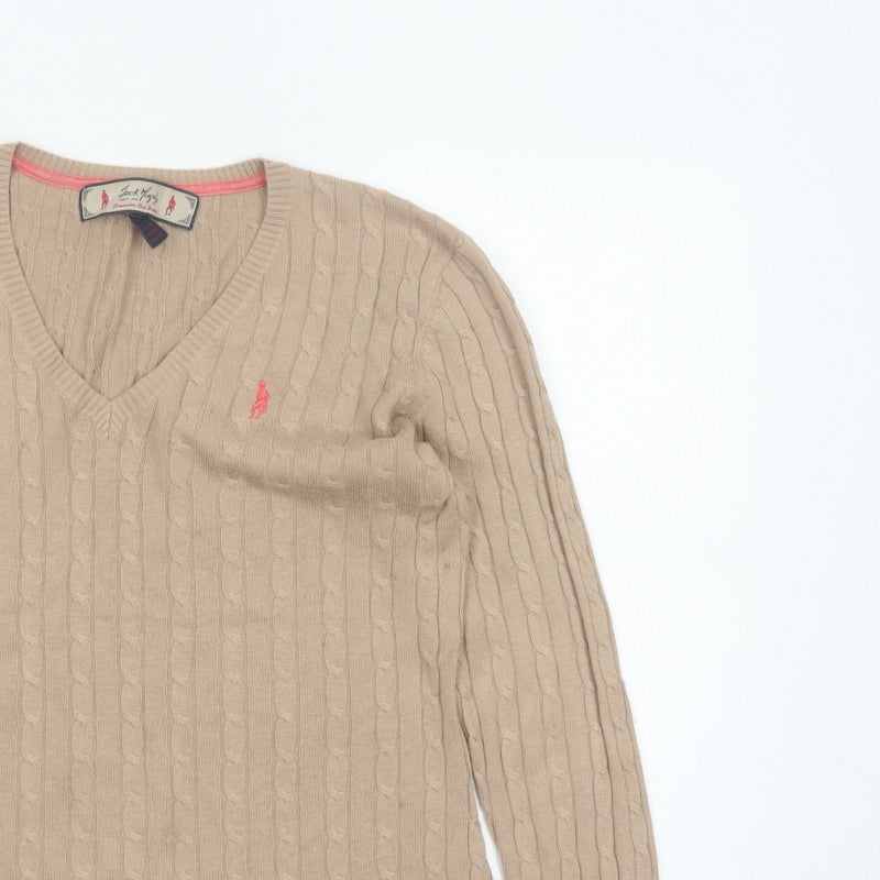 Jack Murphy Women’s Beige UK 14 Cable Knit V-Neck Jumper