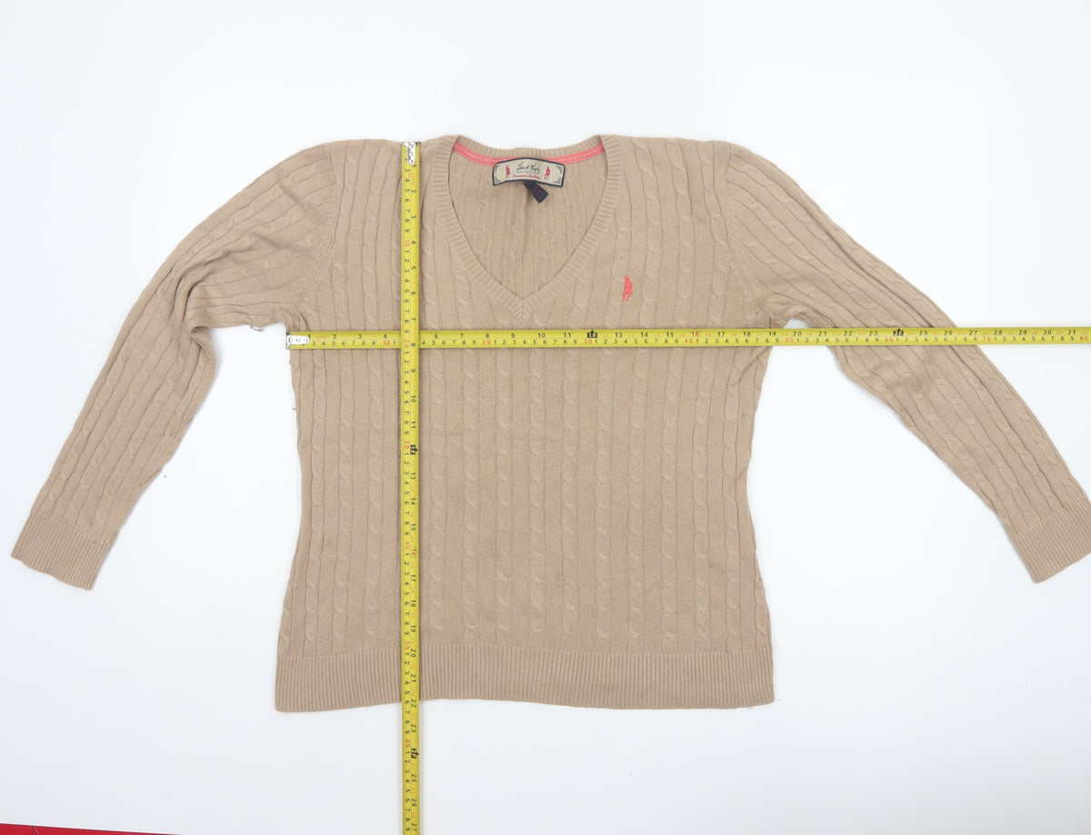 Jack Murphy Women’s Beige UK 14 Cable Knit V-Neck Jumper