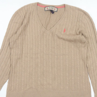 Jack Murphy Women’s Beige UK 14 Cable Knit V-Neck Jumper