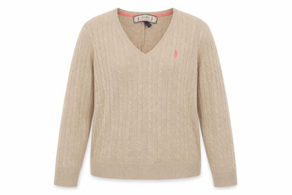 Jack Murphy Women’s Beige UK 14 Cable Knit V-Neck Jumper