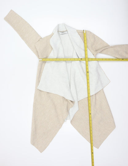 Zara Women Beige S Open Front Waterfall Knit Cardigan Long Sleeve