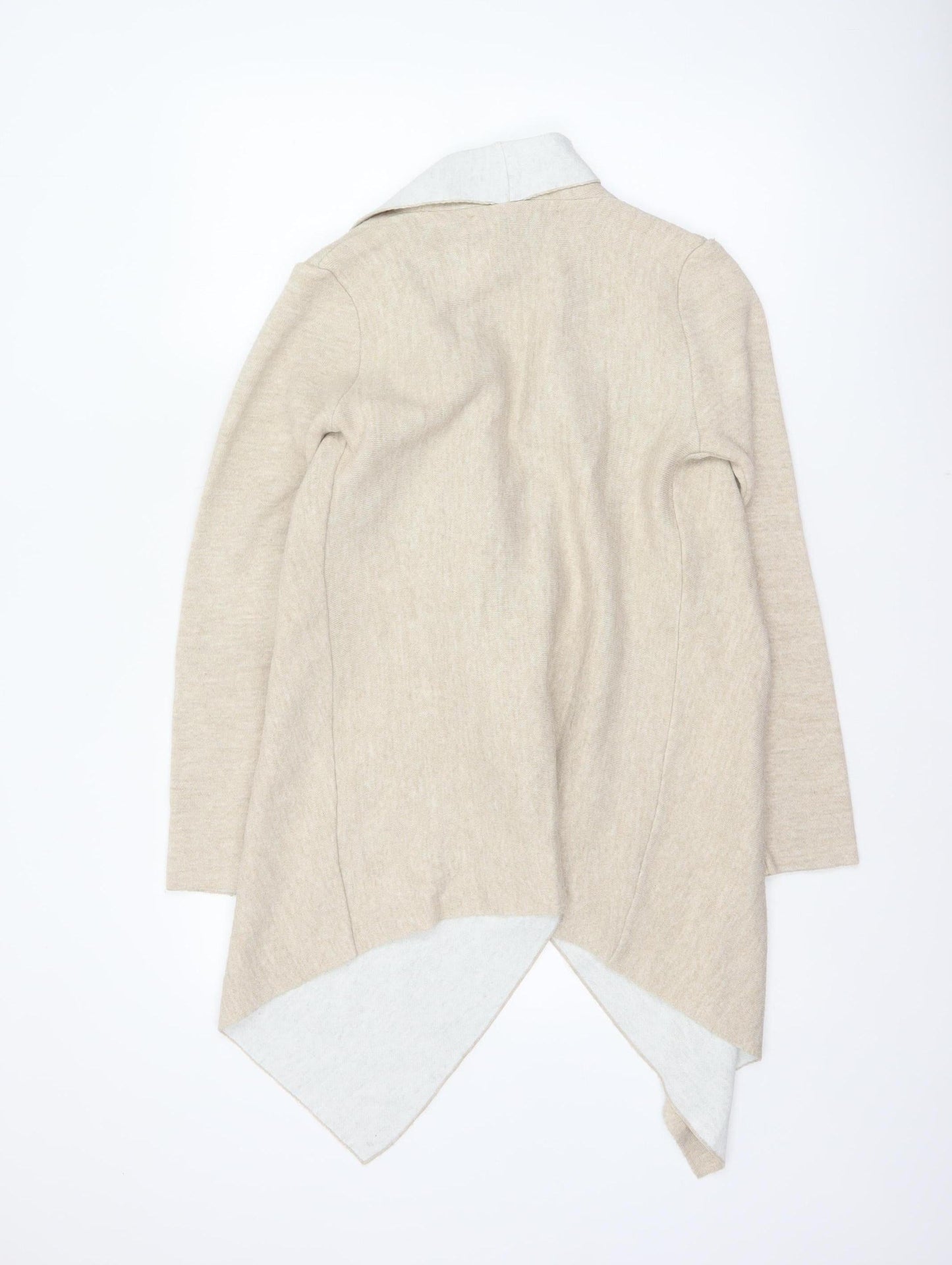Zara Women Beige S Open Front Waterfall Knit Cardigan Long Sleeve