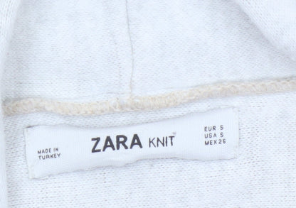 Zara Women Beige S Open Front Waterfall Knit Cardigan Long Sleeve
