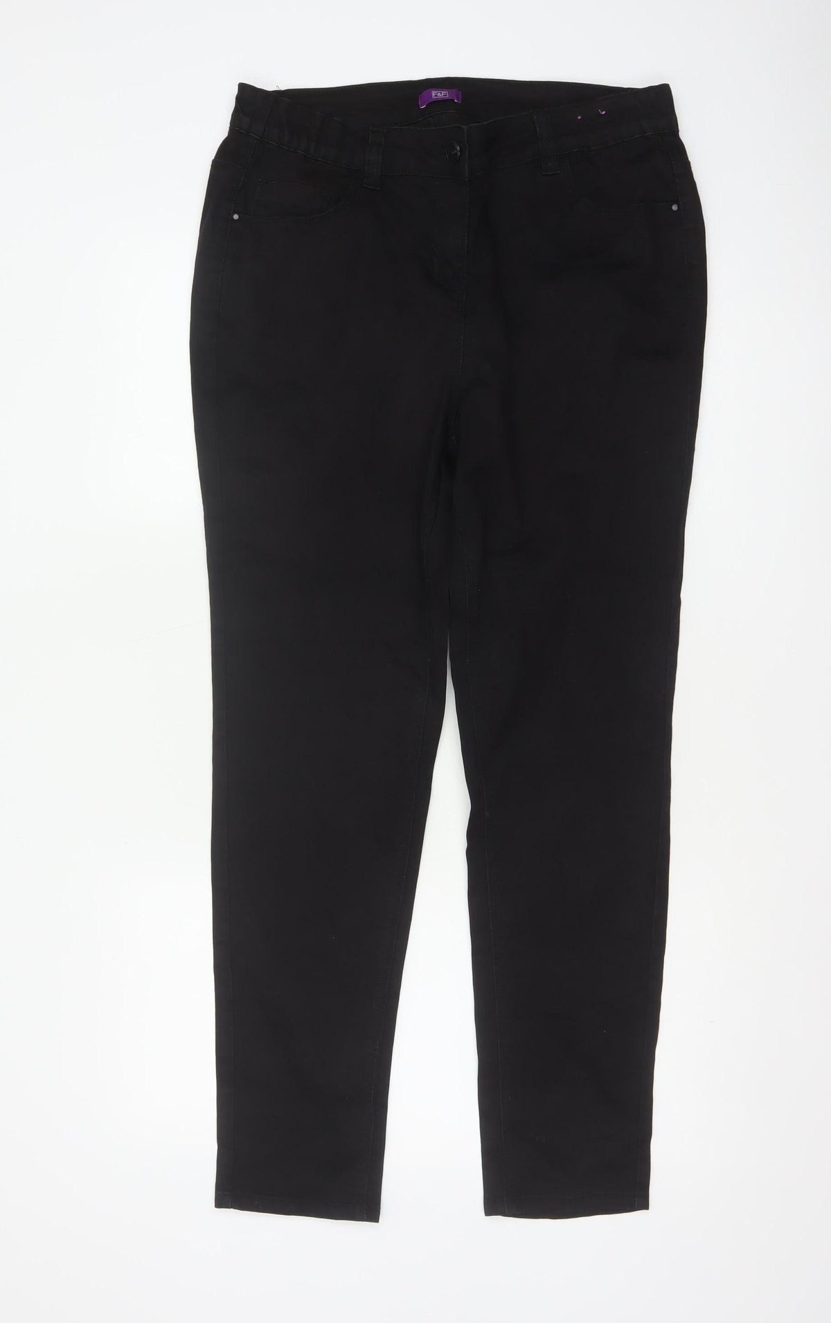 F&F Women Black UK 16 Straight Leg Stretch Jeans Mid Rise