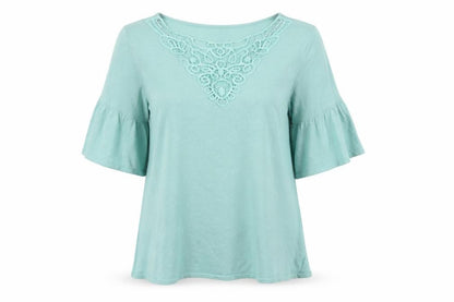 Marks & Spencer Women Green UK 14 Knit Bell Sleeve Crochet Blouse