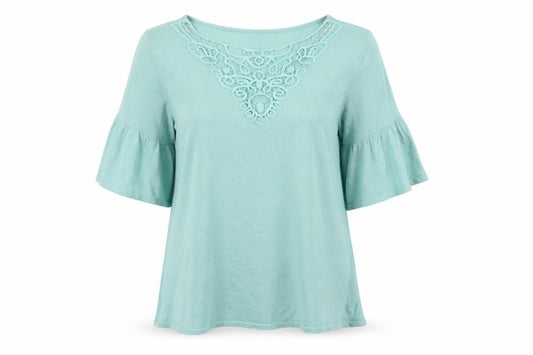 Marks & Spencer Women Green UK 14 Knit Bell Sleeve Crochet Blouse