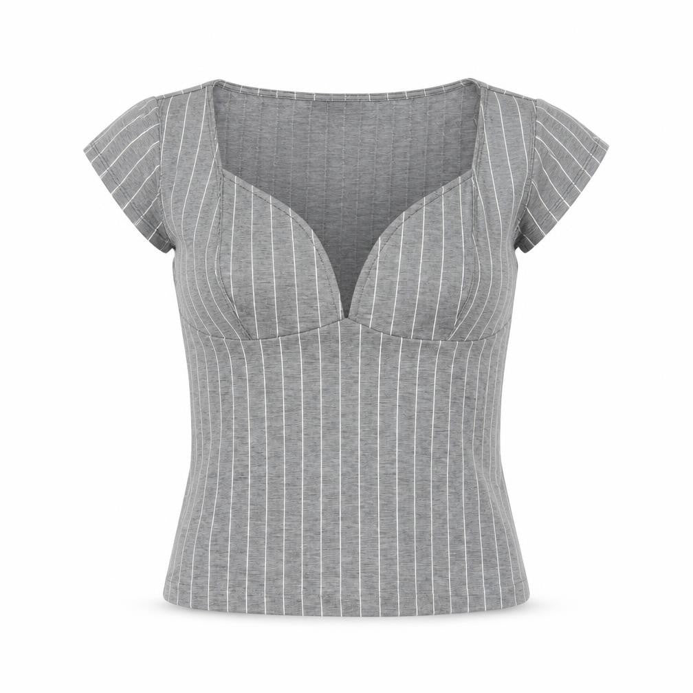 Silence + Noise Women Grey Striped Wrap Jersey Blouse Size S