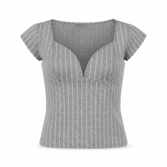 Silence + Noise Women Grey Striped Wrap Jersey Blouse Size S