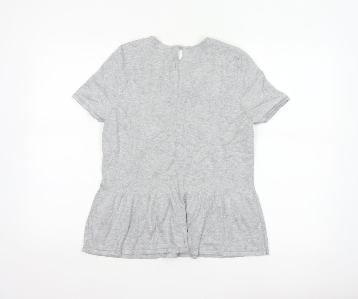 Marks & Spencer Women Grey UK 14 Beaded Knit Short Sleeve Peplum Top