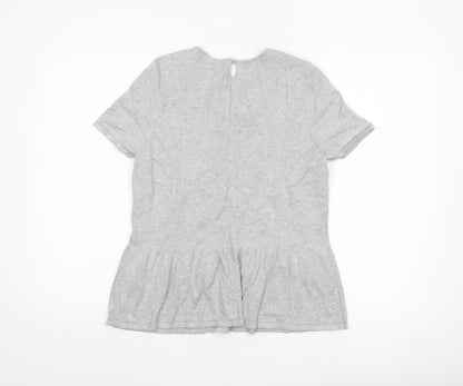 Marks & Spencer Women Grey UK 14 Beaded Knit Short Sleeve Peplum Top