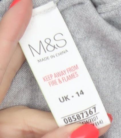 Marks & Spencer Women Grey UK 14 Beaded Knit Short Sleeve Peplum Top