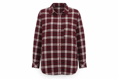Peacocks Women Red Plaid Button-Up Shirt UK 18 Long Sleeve Metallic