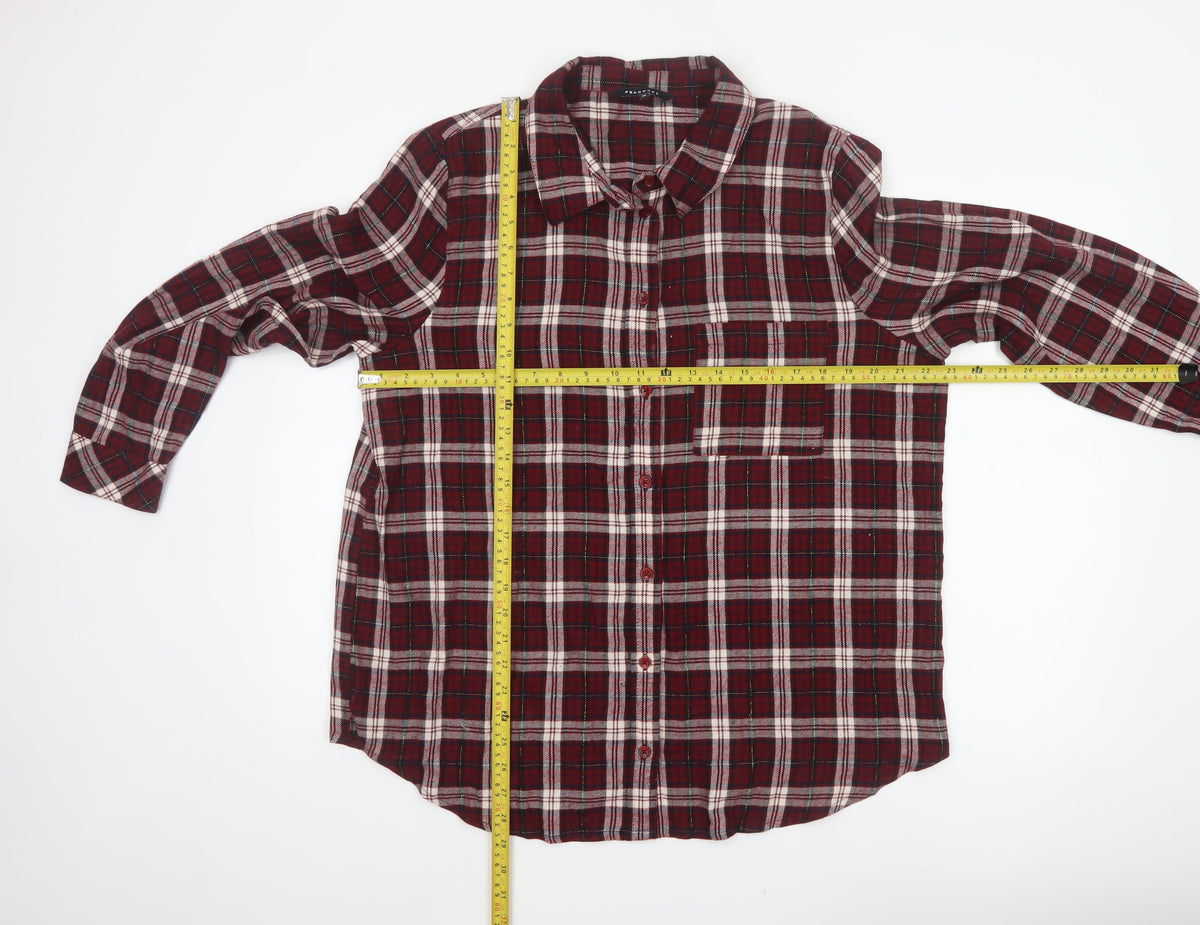 Peacocks Women Red Plaid Button-Up Shirt UK 18 Long Sleeve Metallic
