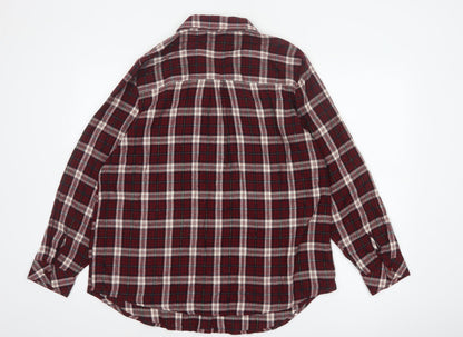 Peacocks Women Red Plaid Button-Up Shirt UK 18 Long Sleeve Metallic