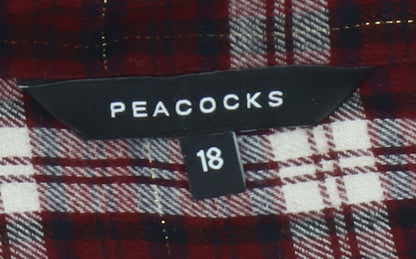 Peacocks Women Red Plaid Button-Up Shirt UK 18 Long Sleeve Metallic