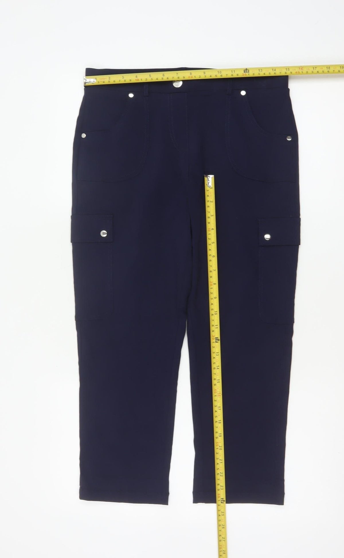 Enrico Women Blue Size 12 Straight Leg Stretch Cargo Trousers