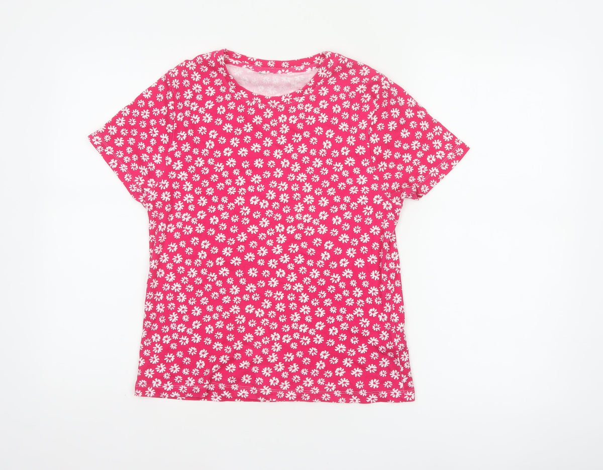 Marks and Spencer Women Pink Floral Cotton Jersey T-Shirt UK 14