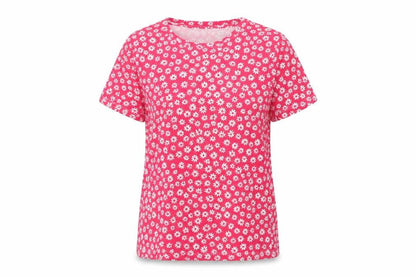 Marks and Spencer Women Pink Floral Cotton Jersey T-Shirt UK 14