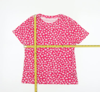 Marks and Spencer Women Pink Floral Cotton Jersey T-Shirt UK 14