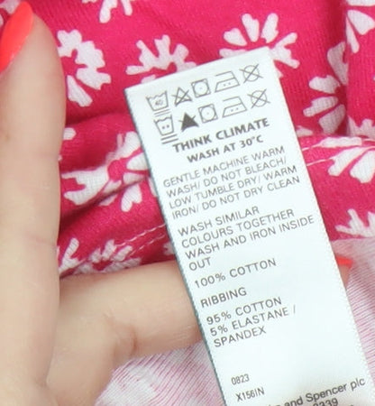 Marks and Spencer Women Pink Floral Cotton Jersey T-Shirt UK 14