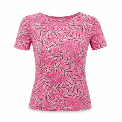 Marks & Spencer Women Pink UK 6 Floral Leaf Cotton T-Shirt