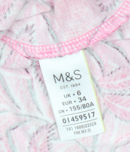 Marks & Spencer Women Pink UK 6 Floral Leaf Cotton T-Shirt