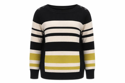 Wallis Women’s Black Multicoloured UK 16 Petite Striped Button Jumper