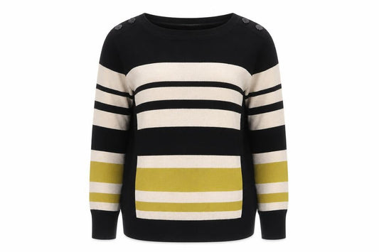 Wallis Women’s Black Multicoloured UK 16 Petite Striped Button Jumper