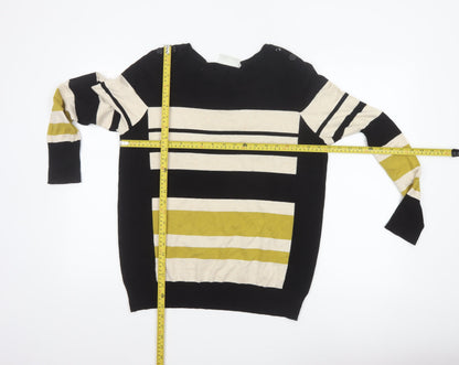 Wallis Women’s Black Multicoloured UK 16 Petite Striped Button Jumper