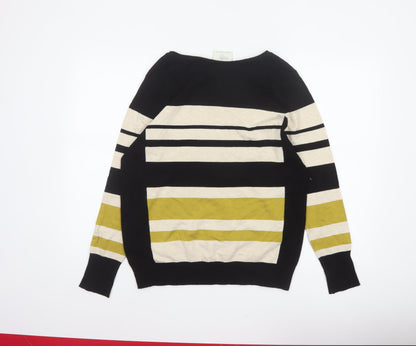 Wallis Women’s Black Multicoloured UK 16 Petite Striped Button Jumper