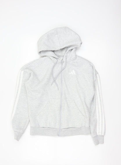 Additional front view of Adidas Women’s Grey XS Full Zip Hooded Logo Hoodie