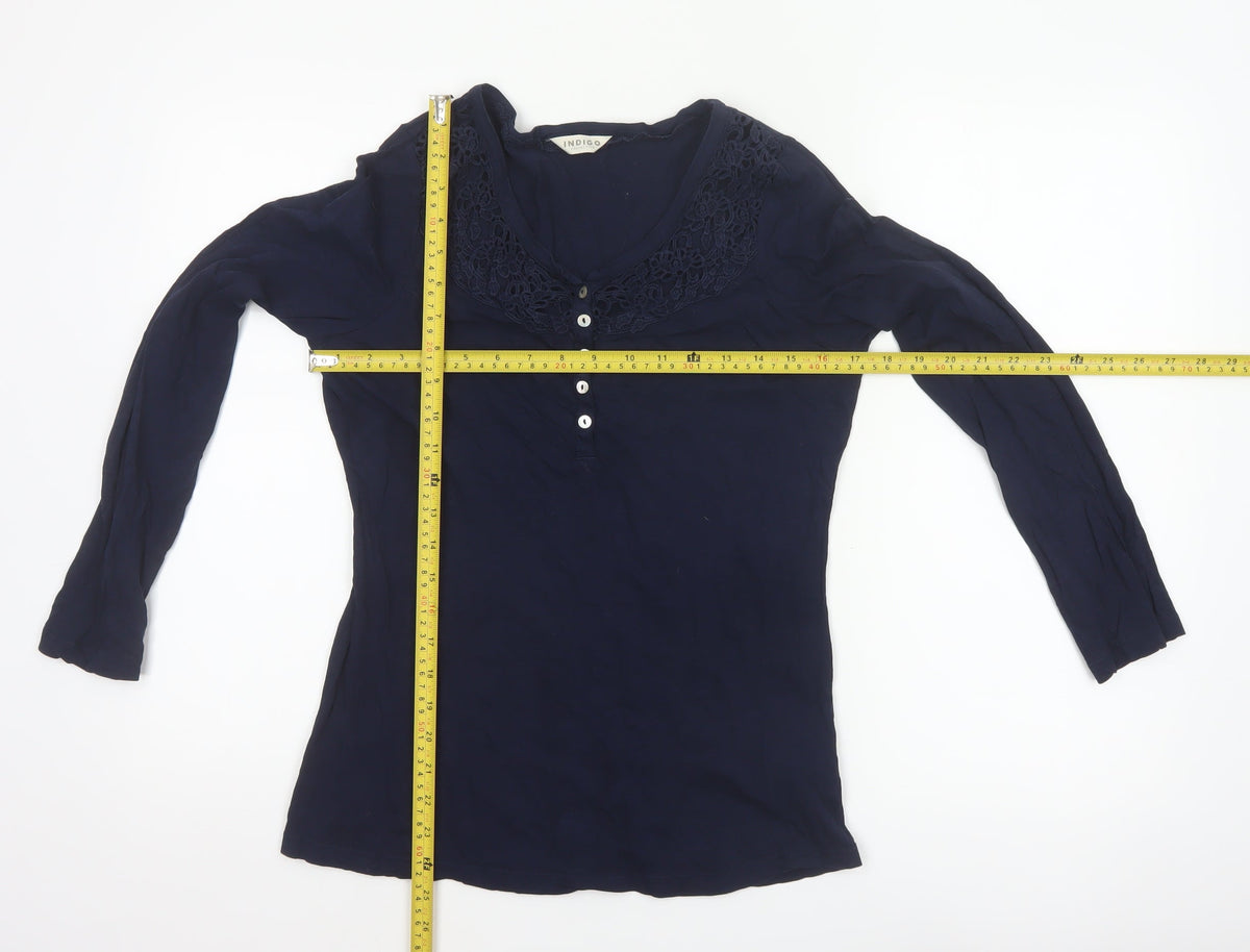 Marks and Spencer Women Blue UK 10 Cotton Lace V-Neck Blouse