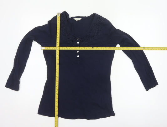 Marks and Spencer Women Blue UK 10 Cotton Lace V-Neck Blouse