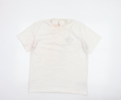 Converse Mens White L Graphic Logo Basketball Short Sleeve T-Shirt