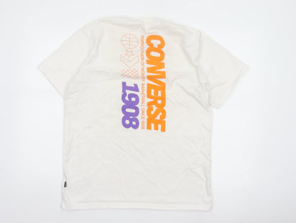 Converse Mens White L Graphic Logo Basketball Short Sleeve T-Shirt