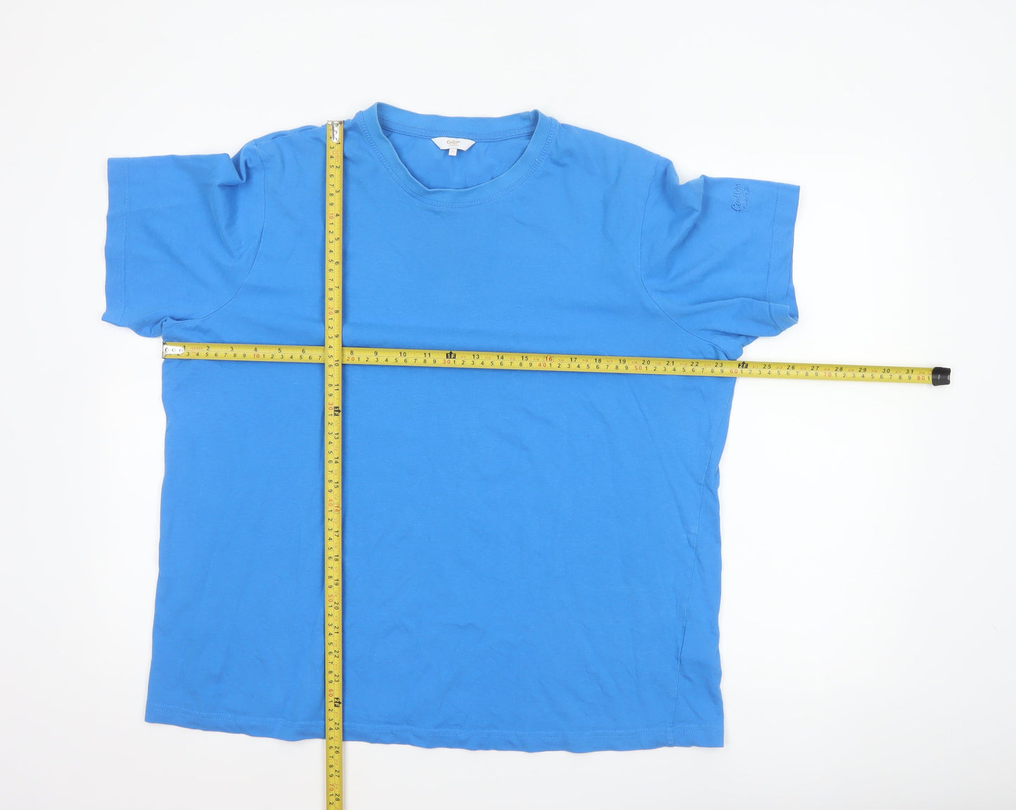 Cotton Traders Men Blue L Cotton Crew Neck Short Sleeve Logo T-Shirt