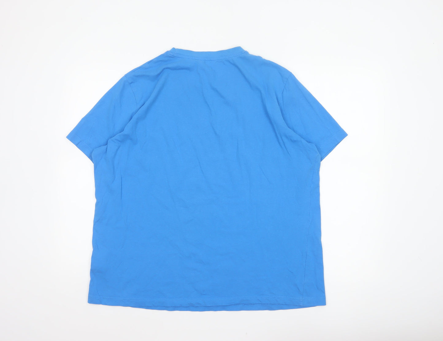 Cotton Traders Men Blue L Cotton Crew Neck Short Sleeve Logo T-Shirt