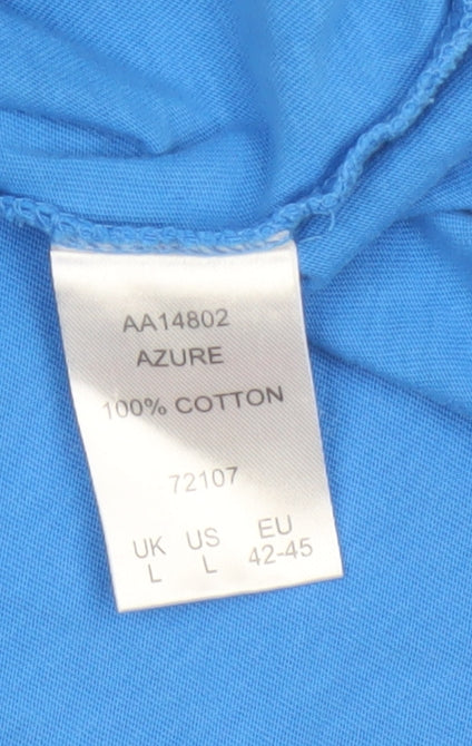 Cotton Traders Men Blue L Cotton Crew Neck Short Sleeve Logo T-Shirt