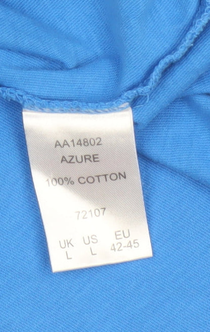 Cotton Traders Men Blue L Cotton Crew Neck Short Sleeve Logo T-Shirt