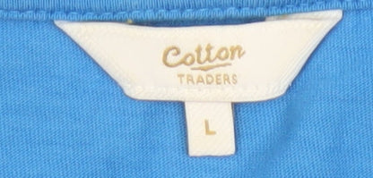 Cotton Traders Men Blue L Cotton Crew Neck Short Sleeve Logo T-Shirt