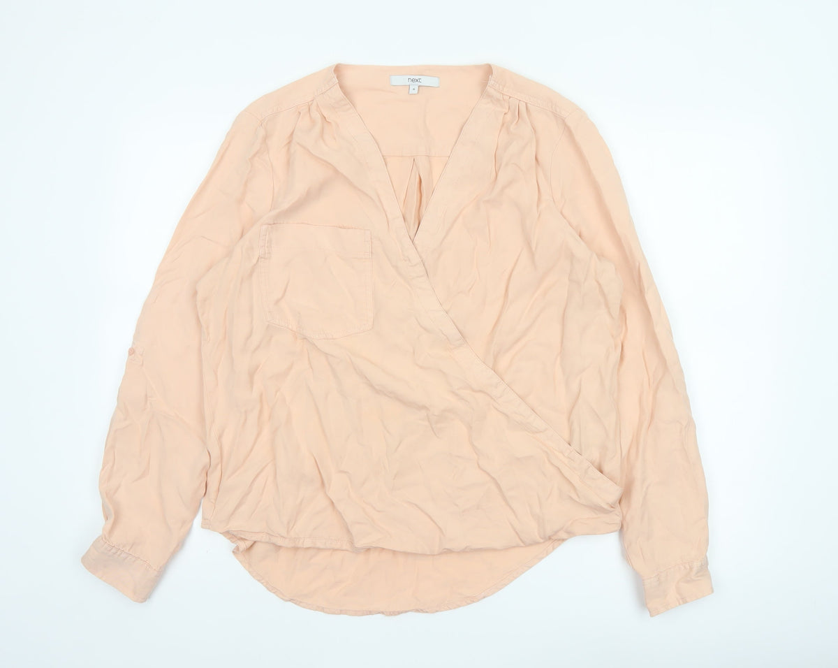 Next Women Pink UK 16 Wrap V-Neck Long Sleeve Lyocell Blouse