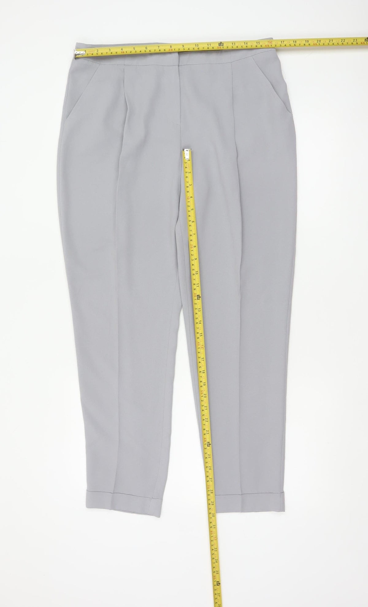 Back view of Dorothy Perkins Women Grey UK 14 Tapered Cuffed Tailored Trousers